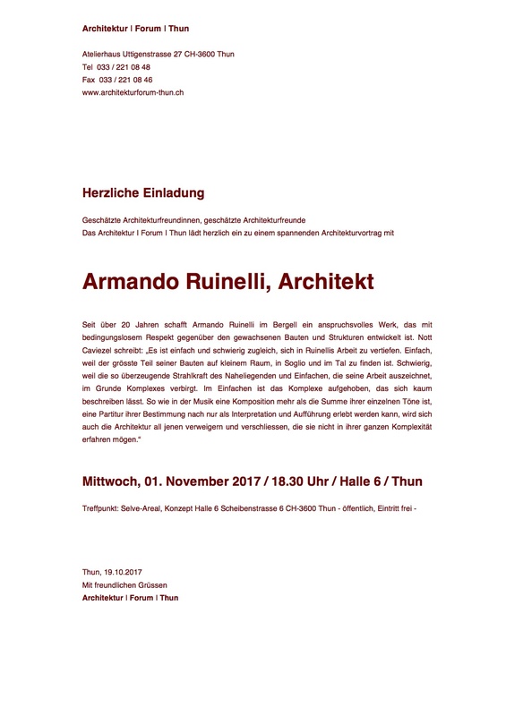 Architekturforum Thun - Armando Ruinelli Architekturvortrag