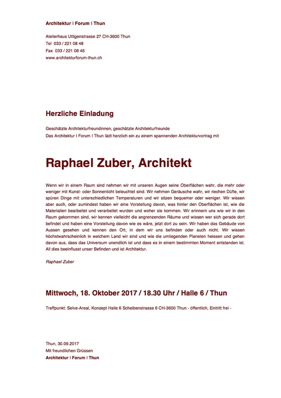 Architekturforum Thun - Raphael Zuber Architekturvortrag