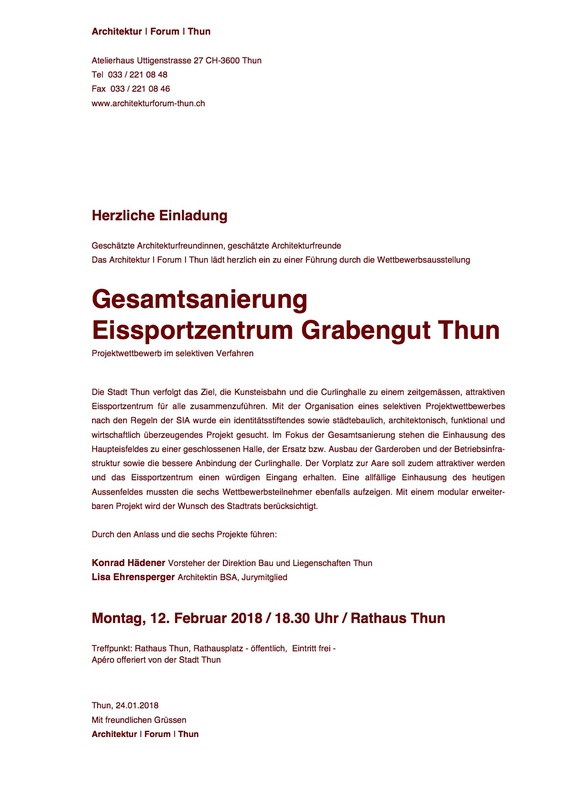 Architekturforum Thun - Führung durch Wettbewerbsausstellung Gesamtsanierung Eissportzentrum Thun