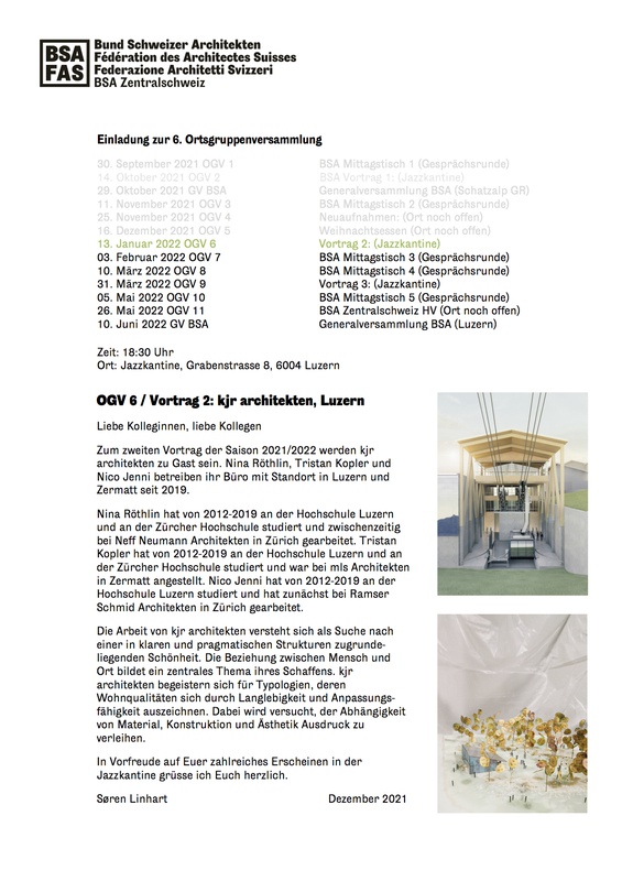 OGV 6 / Vortrag 2 : kjr architekten, Luzern